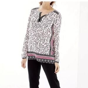 J.Jill Floral Long Sleeve Pink Black White Top LP Petite NWT